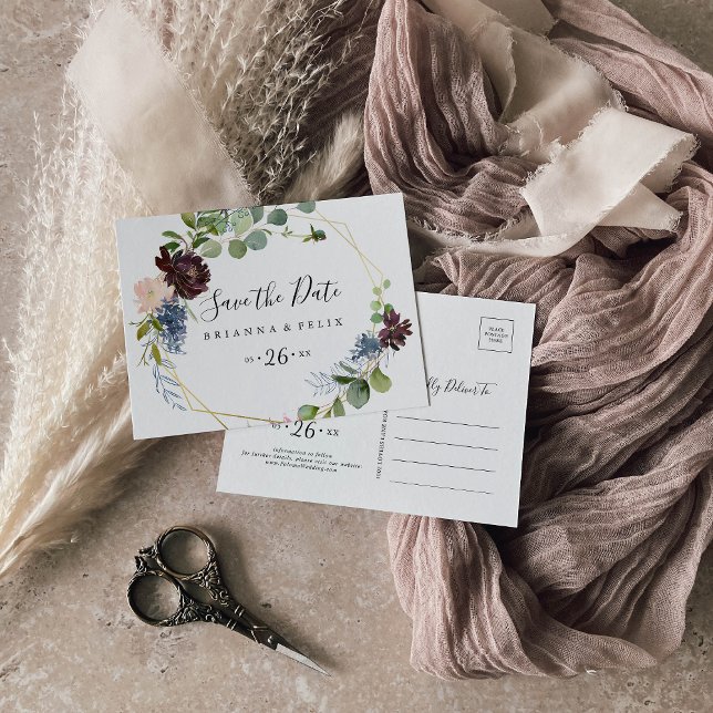 Carte Postale Burgundy Gold géométrique horizontale Enregistrer  (Créateur téléchargé)