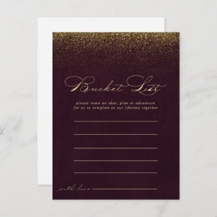Carte Postale Burgundy Gold Parties scintillant Bucket List Cart