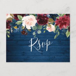 Carte Postale Burgundy Marine Bleu Aquarelle Blush Mariage RSVP
