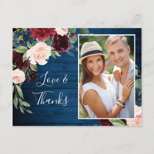 Carte Postale Burgundy Navy Blue Blush Mariage Photo Merci