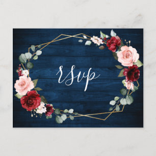 Carte Postale Burgundy Navy Blush Floral Mariage géométrique