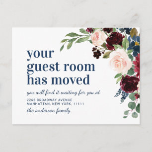 Carte Postale Burgundy Navy Blush Floral Moving Faire-part
