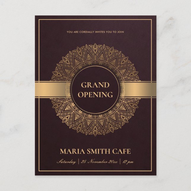 CARTE POSTALE BURGUNDY OR ORNATE MANDALA GRAND OUVERTURE INVITAT (Devant)