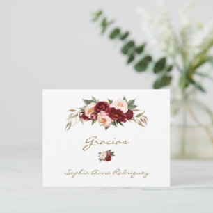Carte Postale Burgundy Peach Floral Baby Shower Gracias en espag