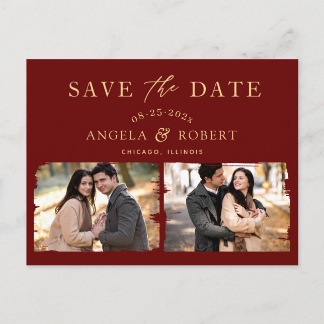 Carte Postale Burgundy Red Gold Classy 2 Photo Enregistrer la da (Devant)