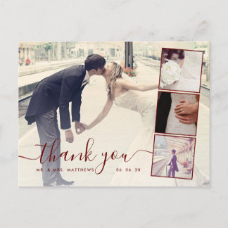 Carte Postale Burgundy Script 4 Photo Collage Mariage Merci