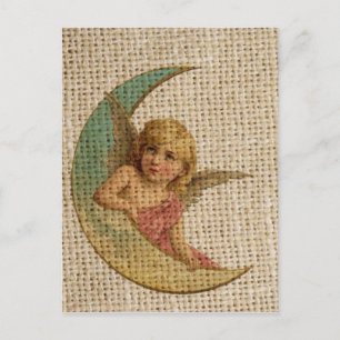 Carte Postale burlap croissant vintage lune ange victorienne ang