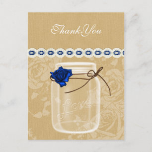 Carte Postale burlap et marine bleu rose mason jar merci