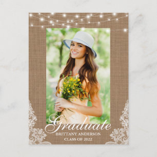 Carte Postale Burlap Lace Lumières Photo Graduation Faire-part