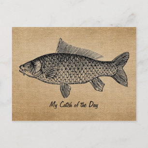 Carte Postale Burlap Poisson Vintage Catch of the Day