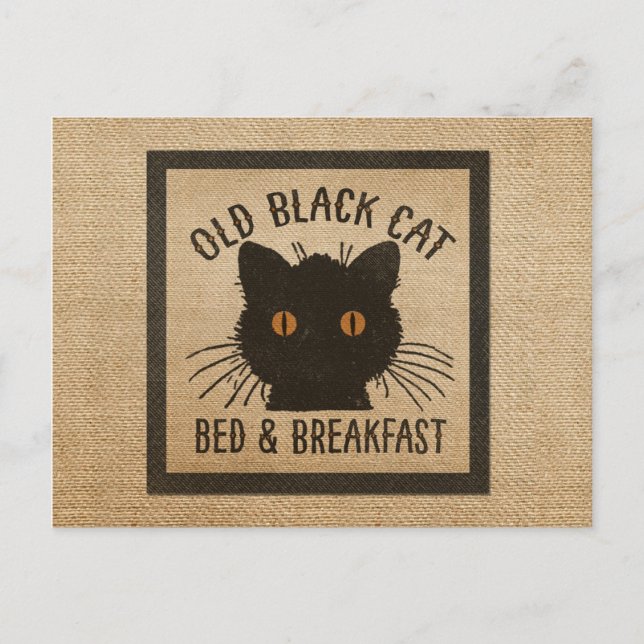 Carte Postale Burlap Vieux Chat Noir Petit Déjeuner (Devant)