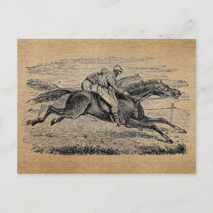 Carte Postale Burlap Vintage Horse Racing