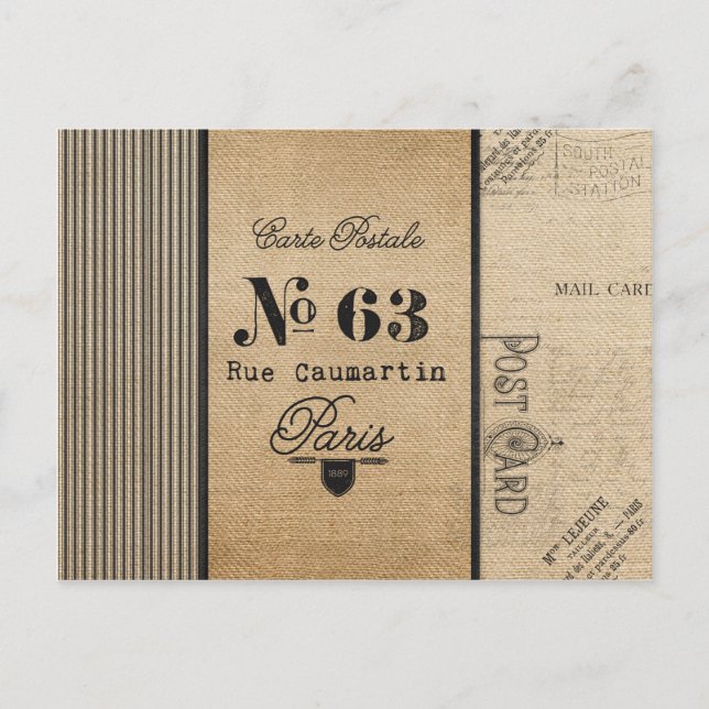 Carte Postale Burlap vintage Paris (Devant)