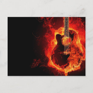Carte Postale Burning Guitar, Orange Flames Music Rock Band