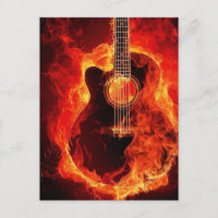 Burning Guitar, Orange Flames Music Rock Band