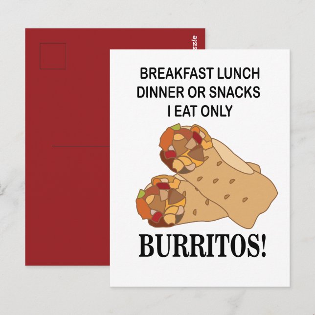 Carte Postale Burritos Je Ne Mange Que Des Burritos (Devant / Derrière)