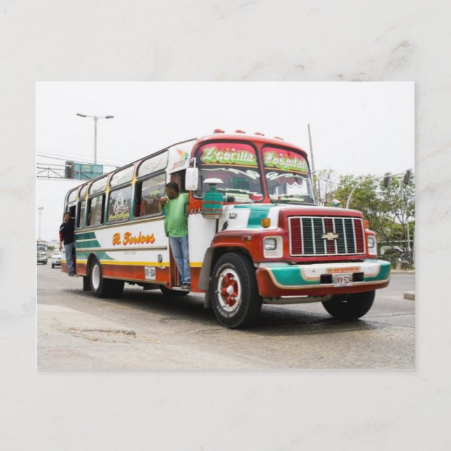 Carte Postale Bus coloré à Carthagène (Devant)