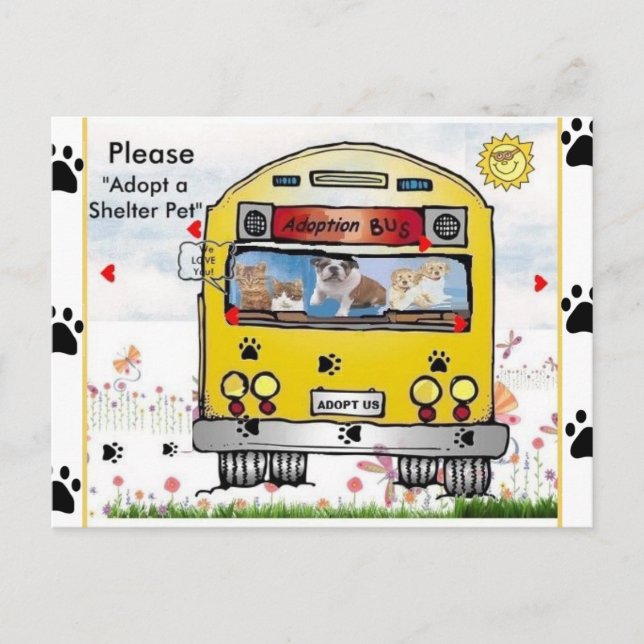 Carte Postale Bus d'adoption pour chat et chien (Devant)
