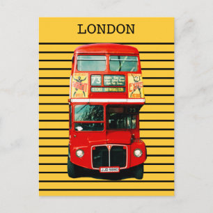 Carte Postale Bus Retro Londres sur Arrière - plan jaune