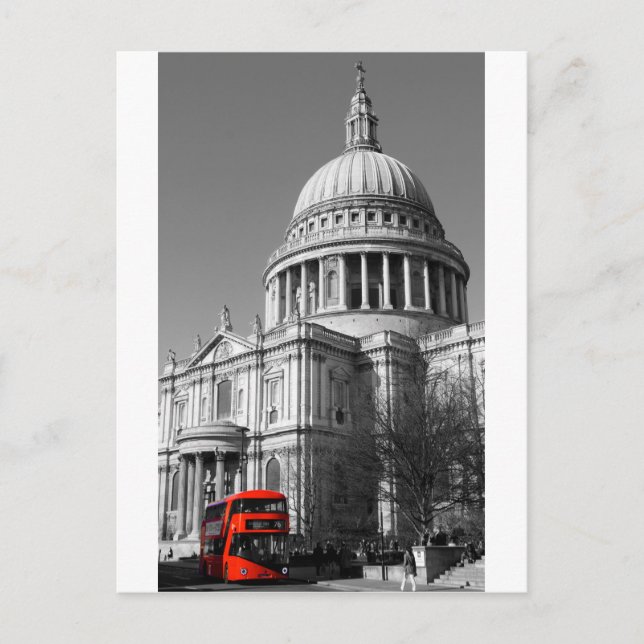 Carte Postale Bus rouge à la cathédrale Saint-Paul (Devant)