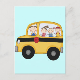 Carte Postale Bus scolaire avec T-shirts et cadeaux pour enfants