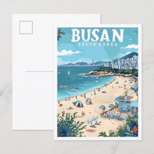 Carte Postale Busan Corée du Sud Illustration de voyage d'art Vi