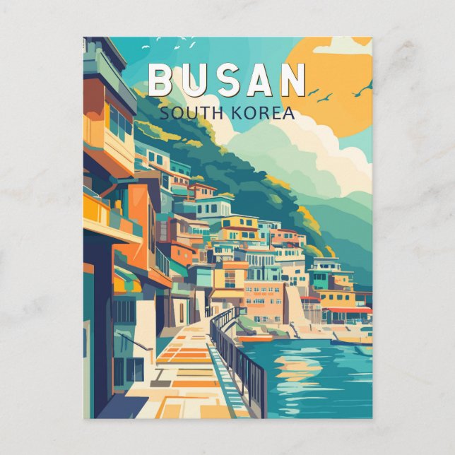Carte Postale Busan Corée du Sud Voyage Art Vintage (Devant)