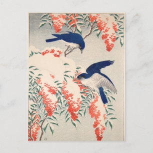 Carte Postale Bush et Fly Catchers en neige par Ohara Koson