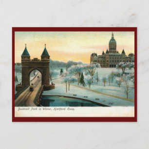 Carte Postale Bushnell Park en hiver, Hartford CT Vintage