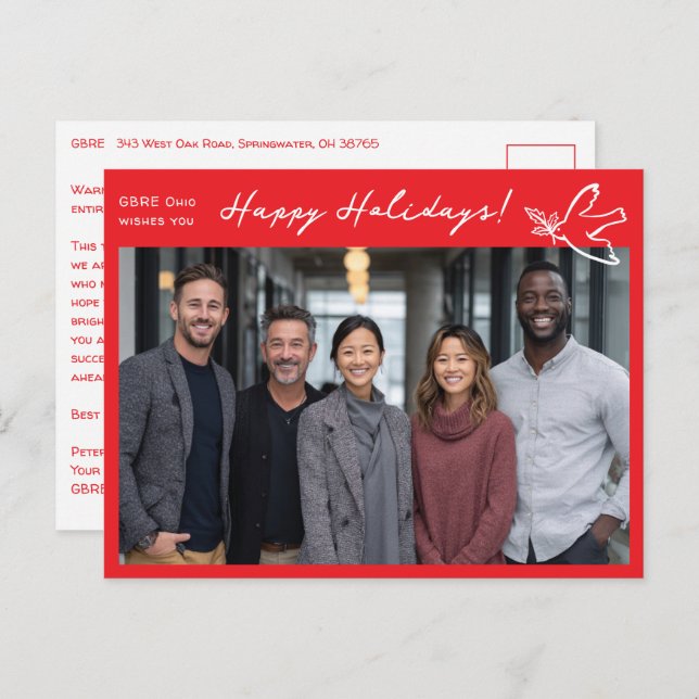 Carte Postale Business Simple Dove CUSTOM PHOTO ChristmasHoliday (Devant / Derrière)