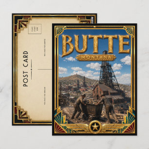Carte Postale Butte Montana Art Déco vintage de l'âge d'or