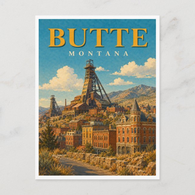 Carte Postale Butte Montana Mining Headframes GeoSaga (Devant)