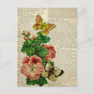 Carte Postale Butterfly floral art on vintage dictionary page
