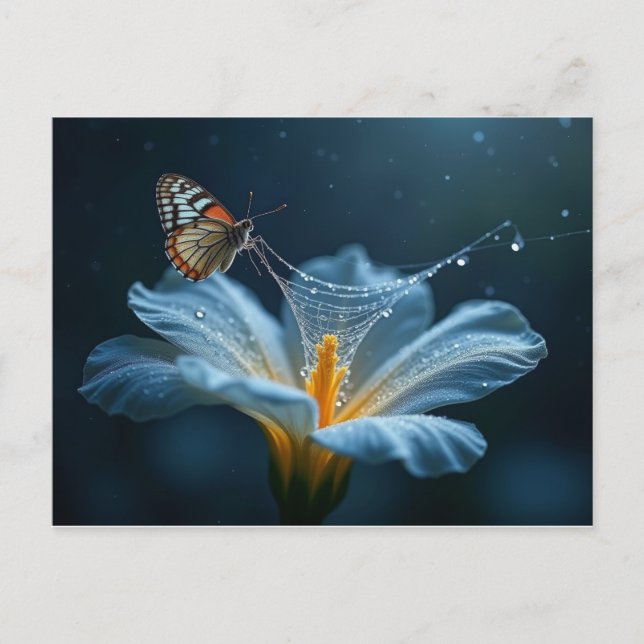 Carte Postale butterfly on a flower with a spiderweb (Devant)