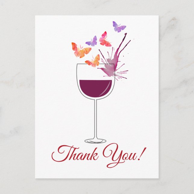 Carte Postale butterfly, red wine, thank you card (Devant)