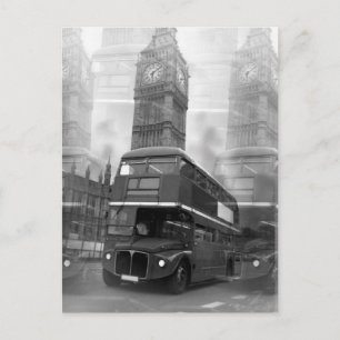 Carte Postale BW Black & White London Bus & Big Ben