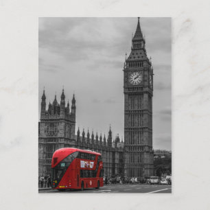Carte Postale BW Black & White London Red Bus & Big Ben