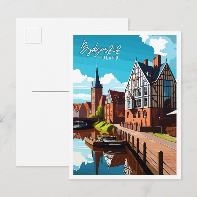 Carte Postale Bydgoszcz Pologne illustration de voyage vintage (Devant / Derrière)