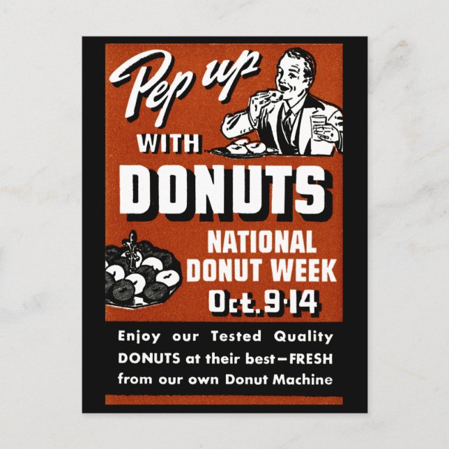 Carte Postale C. 1935 Poster Pep Up with Donuts (Devant)