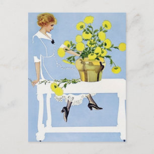 Carte Postale C Coles Phillips ‘Fadeaway Girl’ « Bouquet jaune »