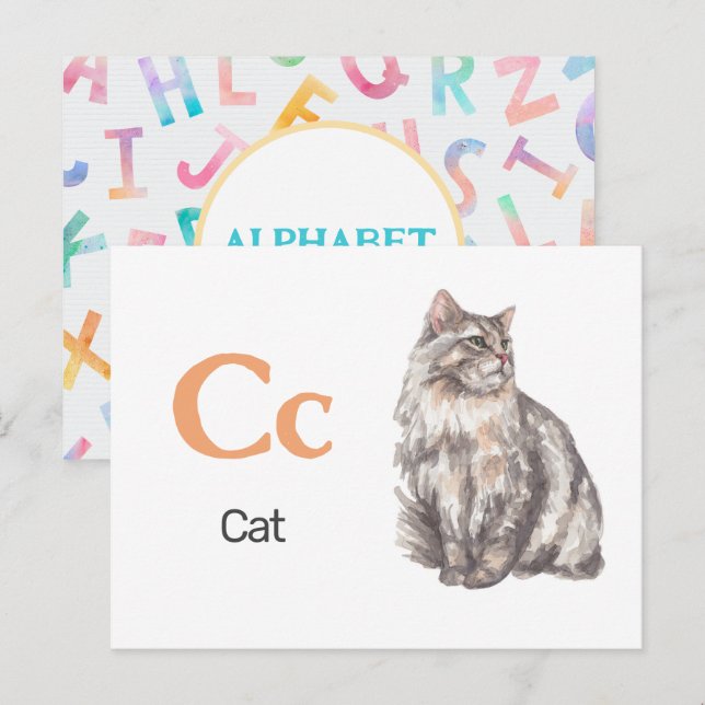 Carte Postale C est pour Cat - Alphabet Flash Card (Devant / Derrière)