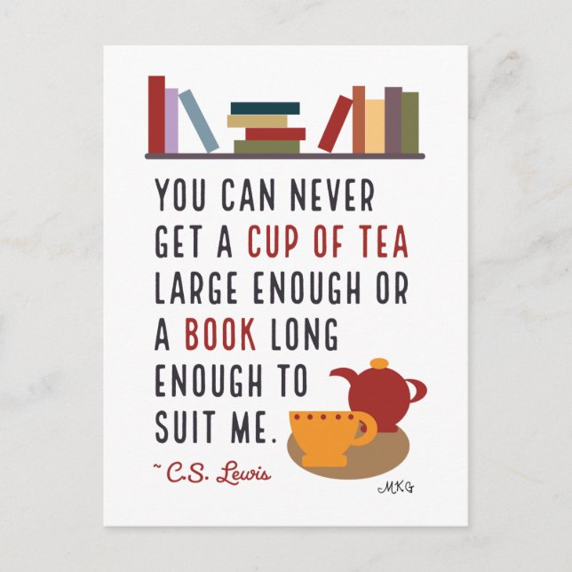 Carte Postale C.S. Lewis Tea and Books Literary Bookworm (Devant)