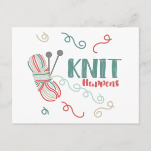 Carte Postale Ça arrive en tricotant avec du fil multicolore - D