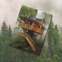 cabane d'arbres avec lumières allumées
