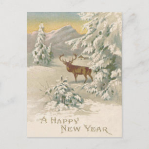 Carte Postale Cabane de montagne de neige d'hiver de cerf Evergr