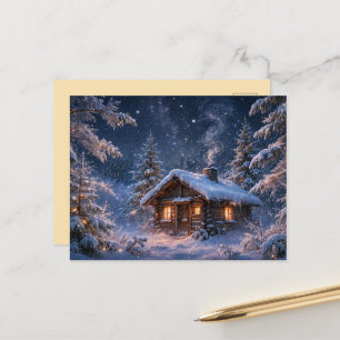 Carte Postale Cabane magique dans les bois par une nuit d'hiver