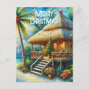 Carte Postale Cabane Tropicale Noël Palm Tree Beach Lumières