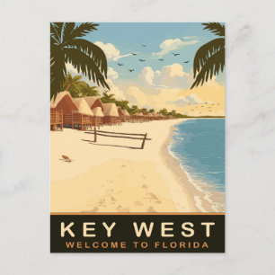 Carte Postale Cabanes de plage à Key West, Floride, Voyage Vinta