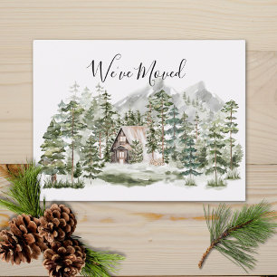 Carte Postale Cabine aquarelle dans la forêt de pins verts où no