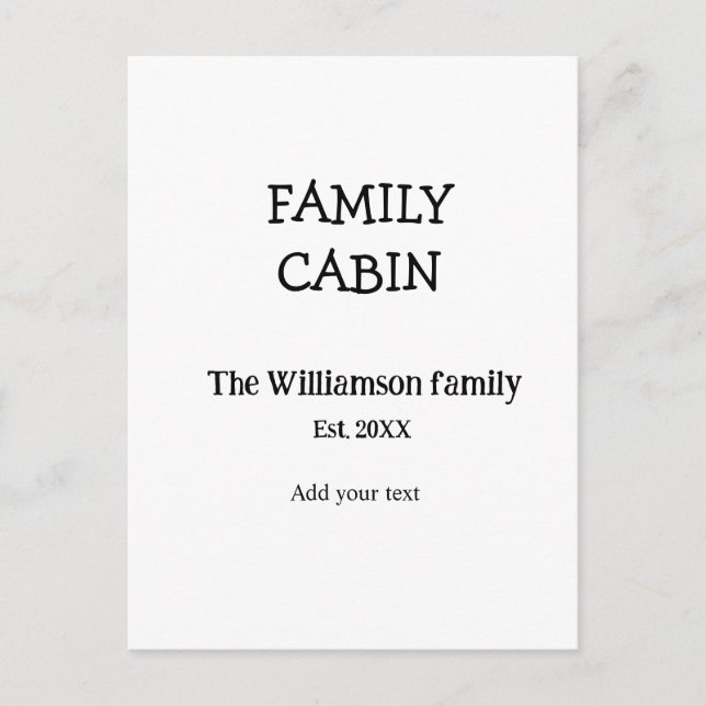 Carte Postale Cabine de famille ajouter nom de famille année dat (Devant)